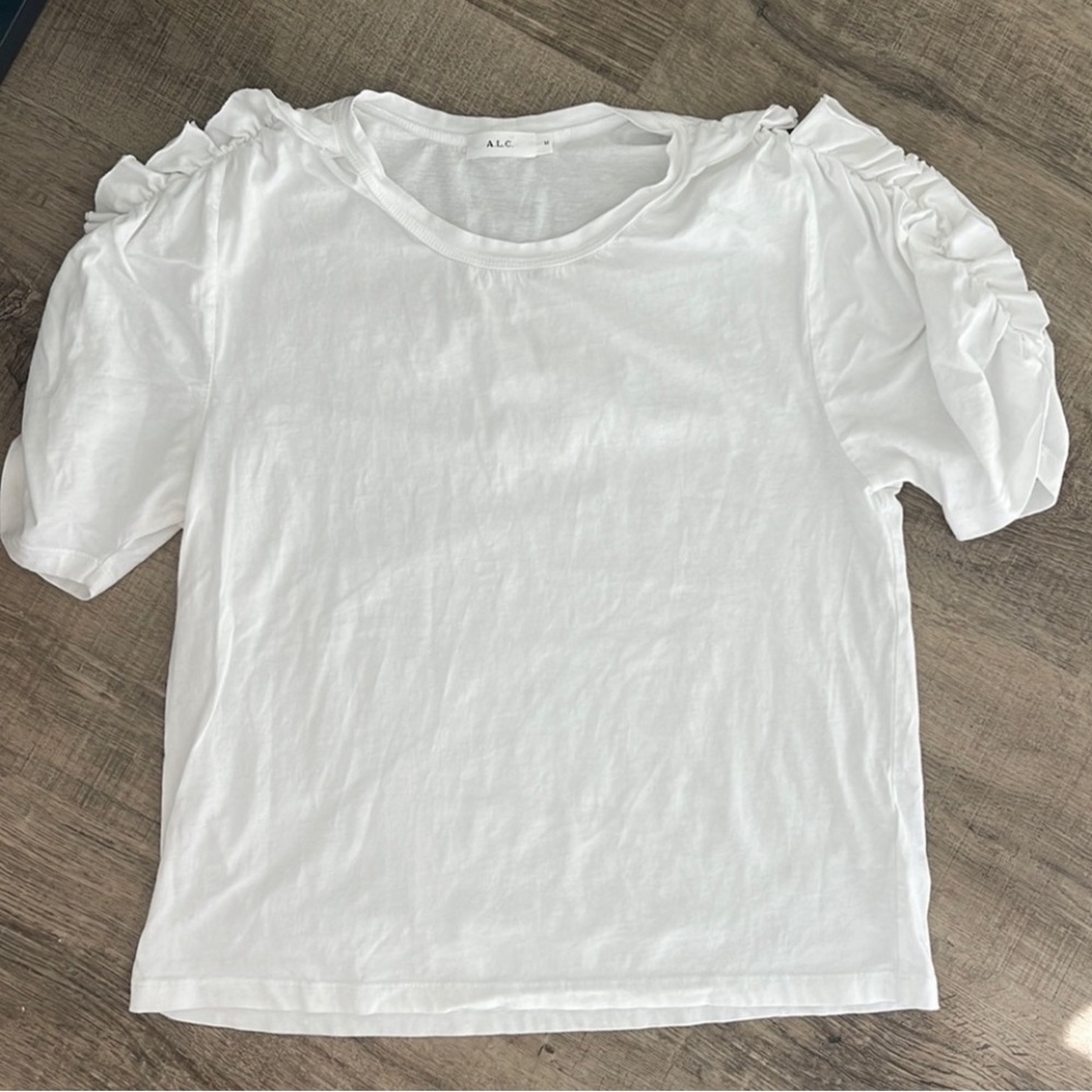 ALC White Puff Sleeve Ruffled Blouse